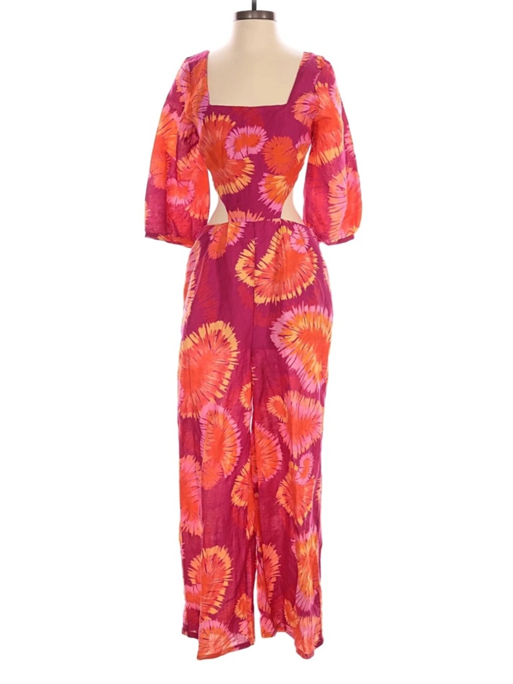 Farm Rio x Anthropologie Pink Orange Cutout Tie Back Wide Leg Jumpsuit NWT Med